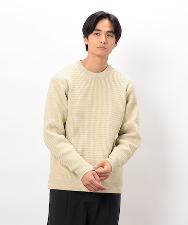 ワッフルクルーネックニット
