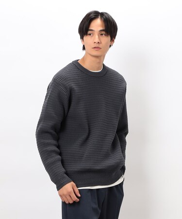 ワッフルクルーネックニット