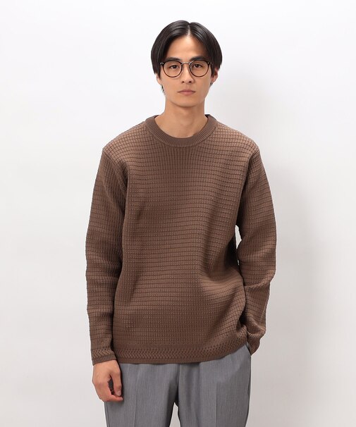ワッフルクルーネックニット