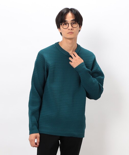 ワッフルクルーネックニット