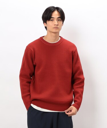 ワッフルクルーネックニット
