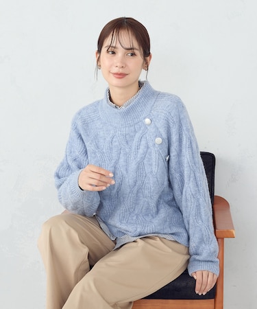 ケーブル　ボタンニット