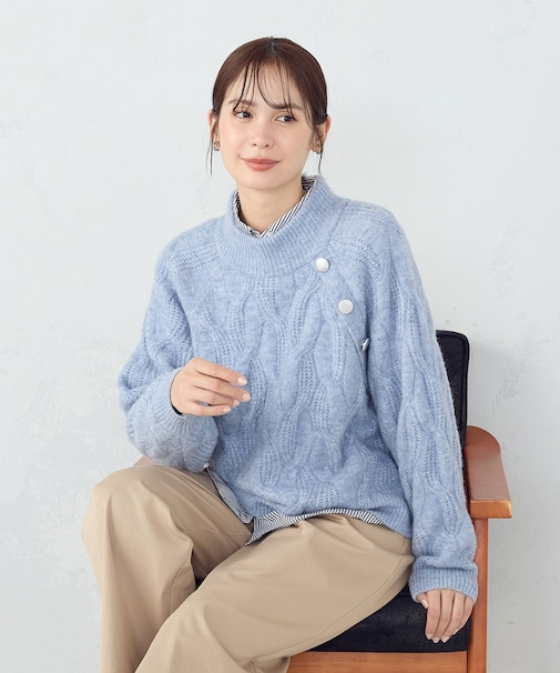 ケーブル　ボタンニット