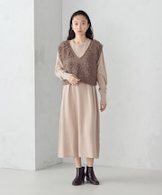 【ウォッシャブル】セットアイテム　ループベスト付きレイヤードワンピース