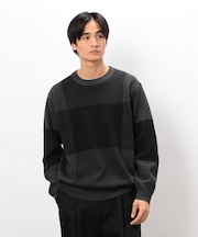 チェック柄ジャガード クルーネックニット