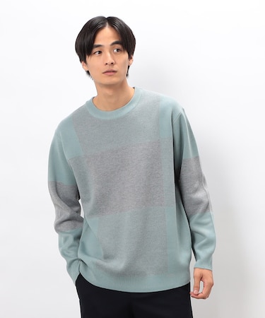 チェック柄ジャガード クルーネックニット