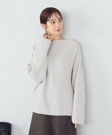 ラメモールボートネックニット