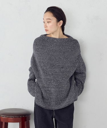 ラメモールボートネックニット