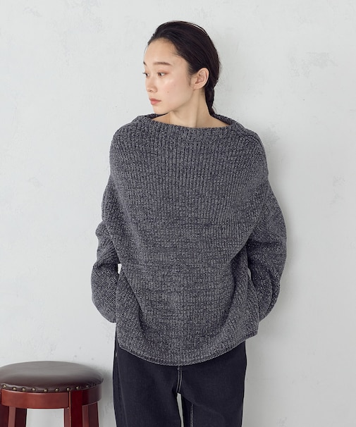 ラメモールボートネックニット