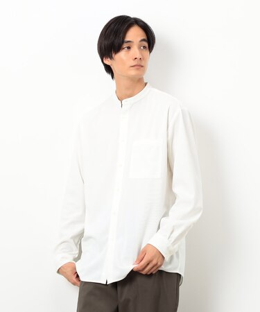 トリコットコーデュロイ バンドカラー シャツ