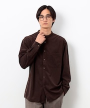 トリコットコーデュロイ バンドカラー シャツ