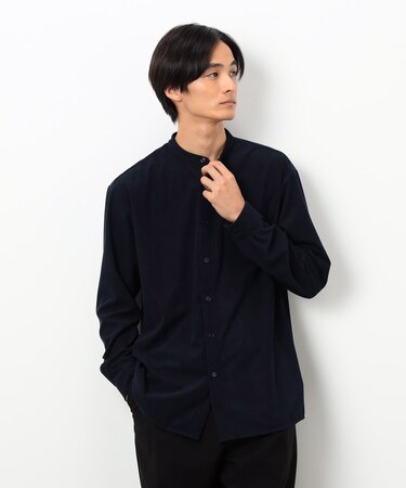 トリコットコーデュロイ バンドカラー シャツ