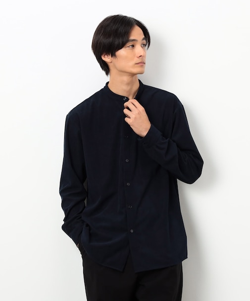 トリコットコーデュロイ バンドカラー シャツ