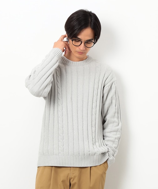 モール ケーブル入りワイドリブニット