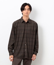 トリコットコーデュロイチェックプリント  ショートポイントカラー シャツ