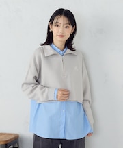 【ウォッシャブル】ワンポイント 刺繍 ハーフジップニット