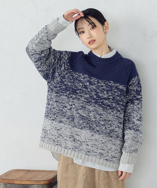 変形　鹿の子　グラデーション　ニット