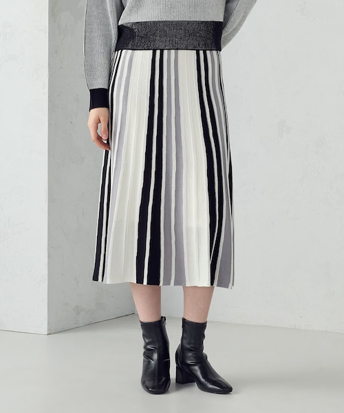 マルチストライプ配色ニットスカート / セットアップ対応