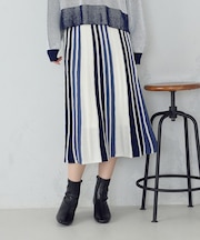 マルチストライプ配色ニットスカート / セットアップ対応
