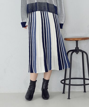 マルチストライプ配色ニットスカート / セットアップ対応