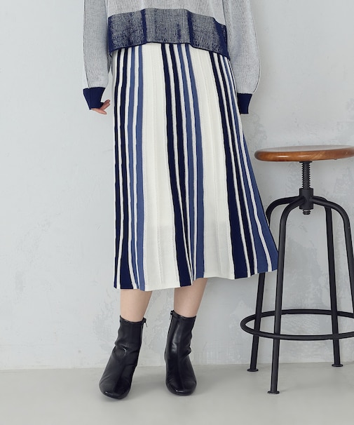 マルチストライプ配色ニットスカート / セットアップ対応