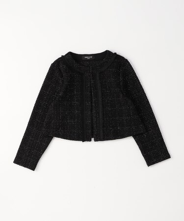 【オンライン限定カラー:ネイビー】ラメ混 ツイード調 ジャージー ボレロ(110-130cm)