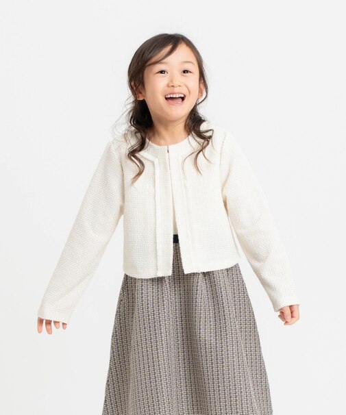 【オンライン限定カラー:ネイビー】ラメ混 ツイード調 ジャージー ボレロ(110-130cm)