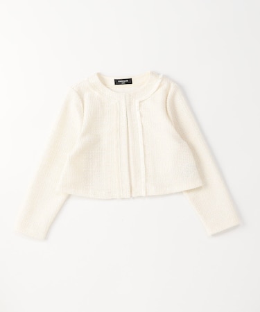 【オンライン限定カラー:ネイビー】ラメ混 ツイード調 ジャージー ボレロ(140-160cm)