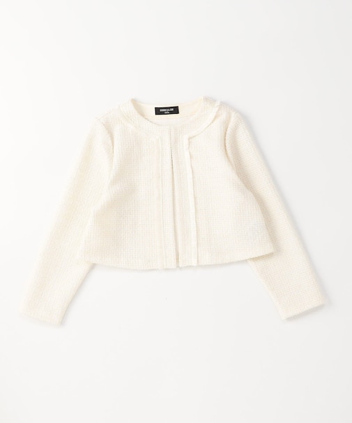 【オンライン限定カラー:ネイビー】ラメ混 ツイード調 ジャージー ボレロ(140-160cm)