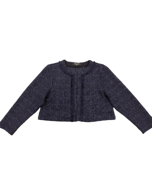 【オンライン限定カラー:ネイビー】ラメ混 ツイード調 ジャージー ボレロ(140-160cm)