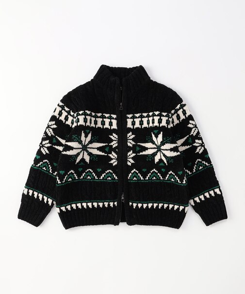 【雑誌掲載商品】雪柄 モールニット ジップアップ ブルゾン