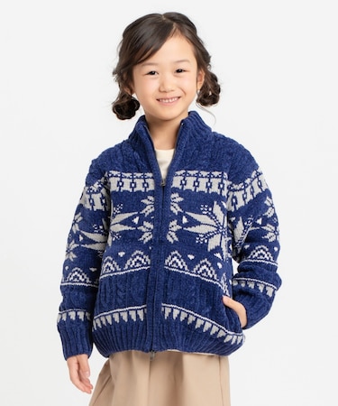 【雑誌掲載商品】雪柄 モールニット ジップアップ ブルゾン