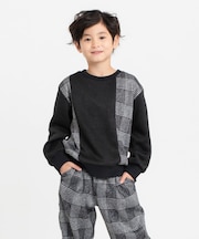 グレンチェックプリント 裏起毛 切り替えトレーナー / セットアップ対応