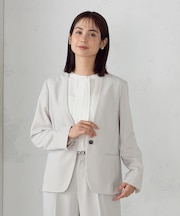 【セットアップ対応】ポリエステルツイル ノーカラージャケット