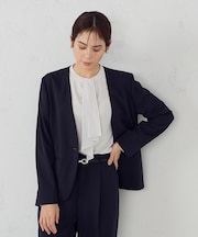 【セットアップ対応】ポリエステルツイル ノーカラージャケット