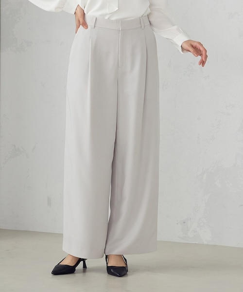 セットアップ対応】ポリエステルツイル タックワイドパンツ
