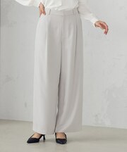 【セットアップ対応】ポリエステルツイル タックワイドパンツ