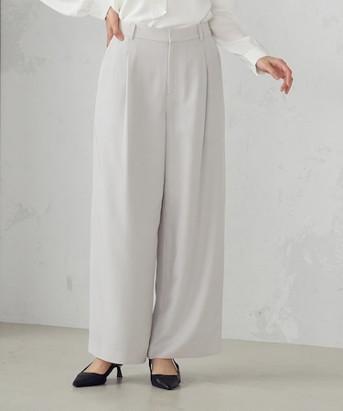 【セットアップ対応】ポリエステルツイル タックワイドパンツ