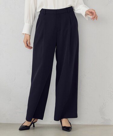 【セットアップ対応】ポリエステルツイル タックワイドパンツ