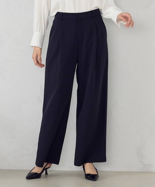 【セットアップ対応】ポリエステルツイル タックワイドパンツ