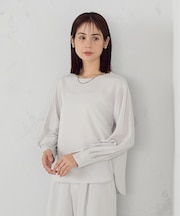 【セットアップ対応】ポリエステルツイル パールボタンブラウス