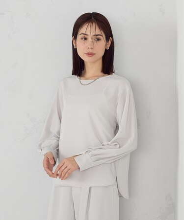 【セットアップ対応】ポリエステルツイル パールボタンブラウス