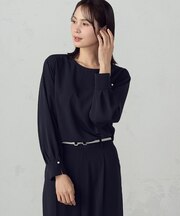 【セットアップ対応】ポリエステルツイル パールボタンブラウス