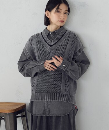 デニム調ニットベスト