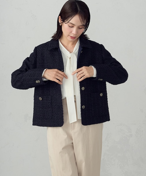 【宮城舞さん着用】ファンシーツイード ステンカラーショートジャケット