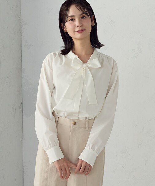 【宮城舞さん着用】ポリエステルコットンブロード ボウタイブラウス