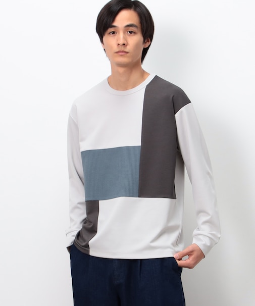 ストレッチポンチ×ワッフル ブロッキング 長袖Ｔシャツ