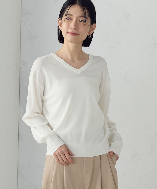 【UVカット・ウォッシャブル】ベーシック 2WAYネックニット