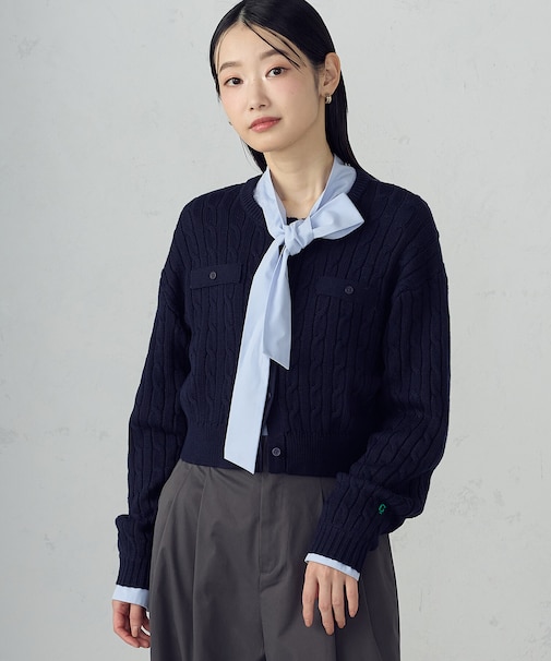 【宮城舞さん着用】ケーブルクルーネックカーディガン