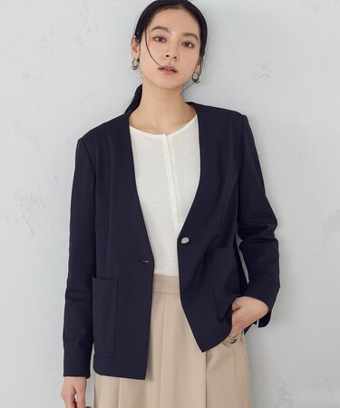 鹿の子シングル ブレストカラーレスジャケット